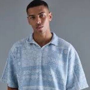 Oversized Paisley Jacquard Rugby Half Sleeve Sweatshirt